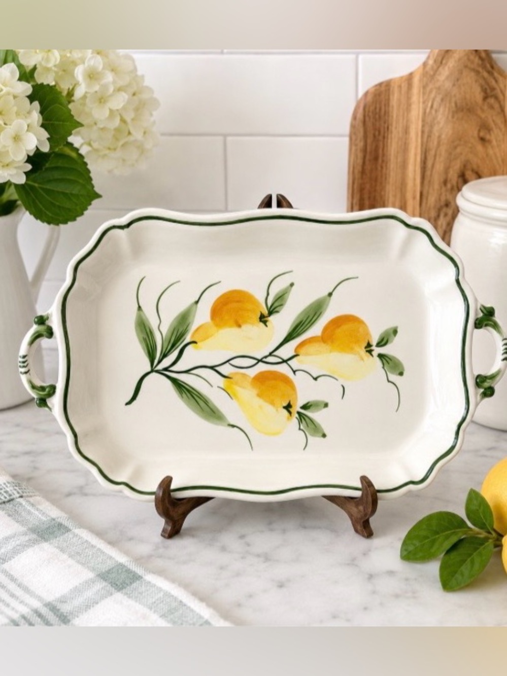 VTG Zanolli Italy Handpainted Pear Serving Platter 13x8" Rectangular Tray Fruit